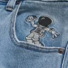 Açık Yıkama Astronot Grafikli Süper Bol Pantolon