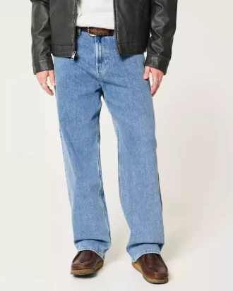 Açık Yıkama Bol Paça Kot Pantolon