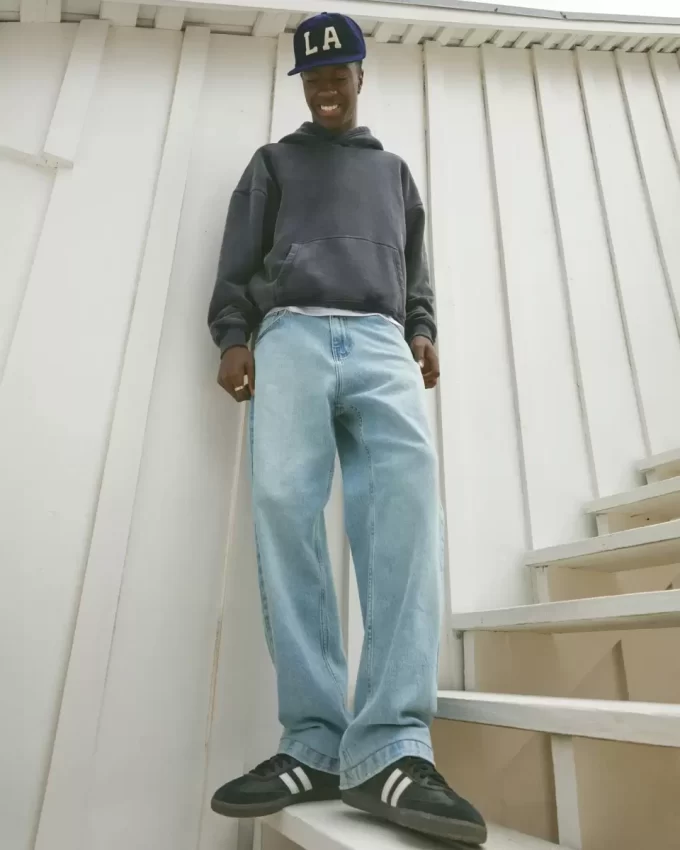 Açık Yıkama Bol Paça Kot Pantolon