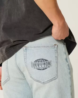 Açık Yıkama Downforce Yarış Grafikli Bol Kot Pantolon