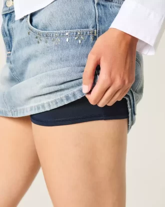 Açık Yıkama Çivili Kot Mini Etek