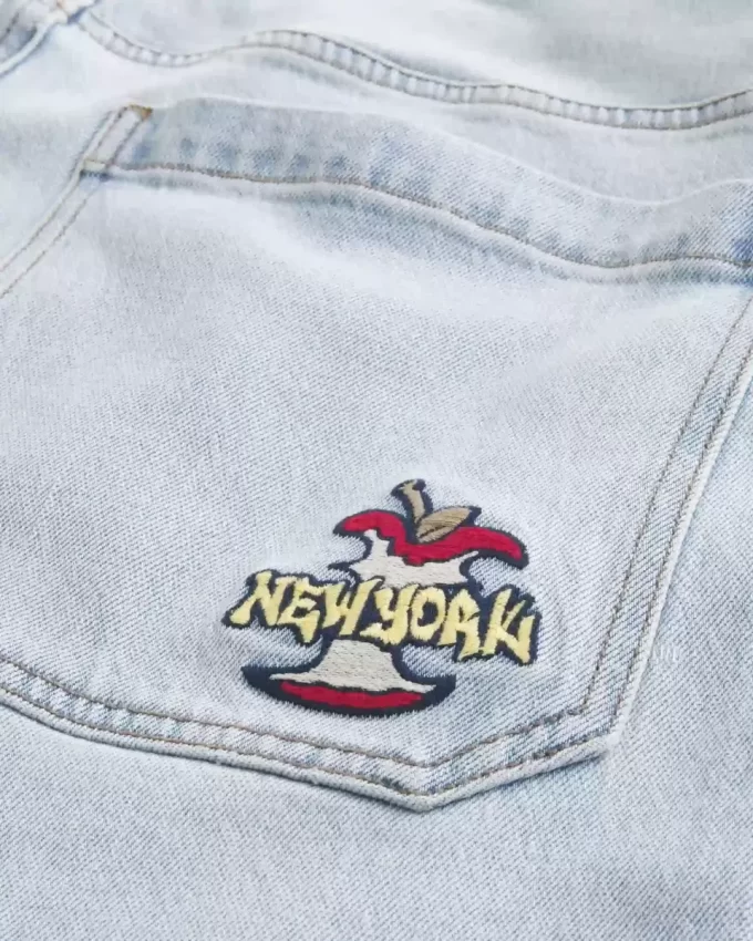 Açık Yıkama New York Grafik Süper Bol Pantolon