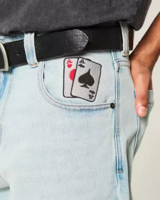 Açık Yıkama Oyun Kartı Grafik Patenci Bol Pantolon