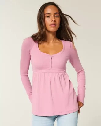 Bağlamalı Henley Babydoll Üstü