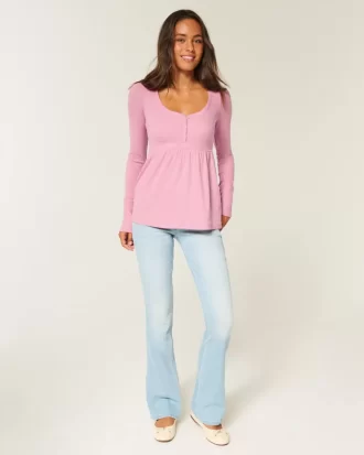 Bağlamalı Henley Babydoll Üstü