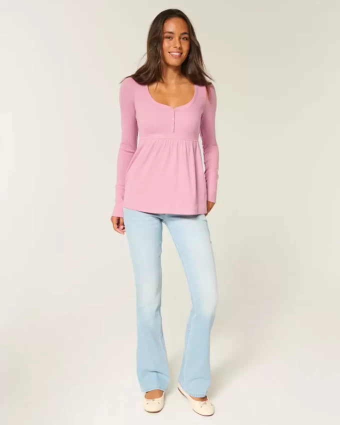 Bağlamalı Henley Babydoll Üstü