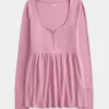 Bağlamalı Henley Babydoll Üstü