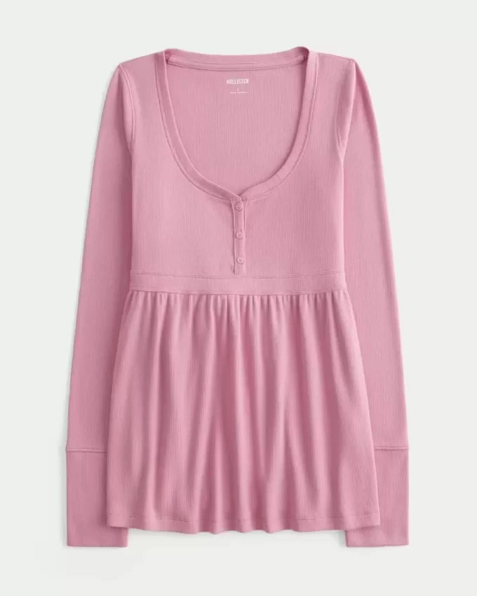 Bağlamalı Henley Babydoll Üstü