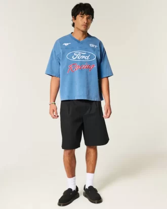 Bol Ağır Kesimli Kırpılmış Ford Grafik Tişört