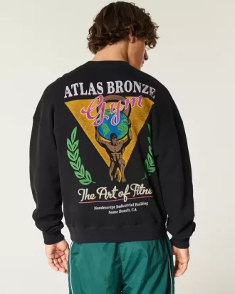 Boxy Atlas Bronz Spor Salonu Grafikli Sweatshirt