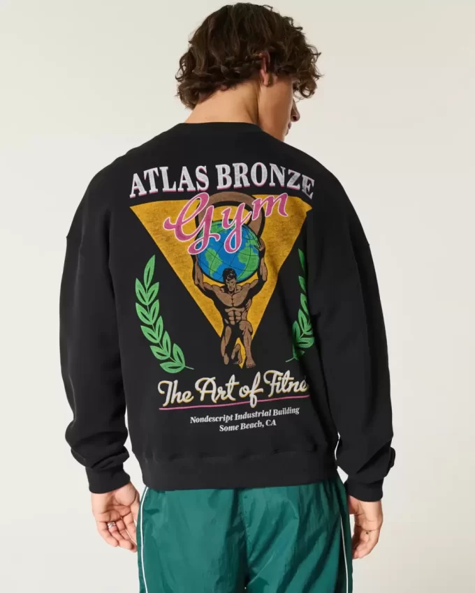 Boxy Atlas Bronz Spor Salonu Grafikli Sweatshirt