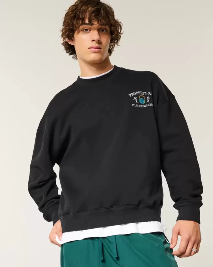 Boxy Atlas Bronz Spor Salonu Grafikli Sweatshirt