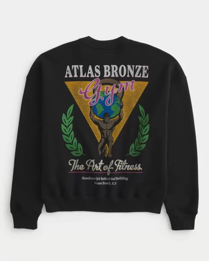 Boxy Atlas Bronz Spor Salonu Grafikli Sweatshirt