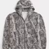 Boxy Camo Fermuarlı Kapüşonlu Üst