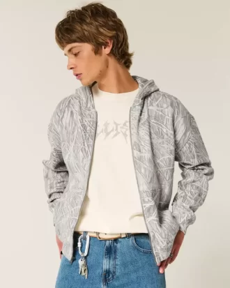 Boxy Camo Fermuarlı Kapüşonlu Üst