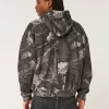 Boxy Camo Fermuarlı Kapüşonlu Üst