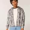 Boxy Camo Fermuarlı Kapüşonlu Üst