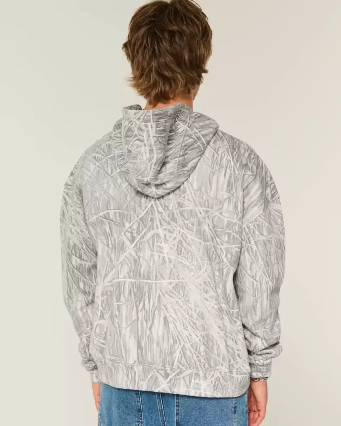 Boxy Camo Fermuarlı Kapüşonlu Üst