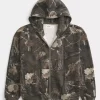 Boxy Camo Fermuarlı Kapüşonlu Üst