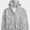 Boxy Camo Fermuarlı Kapüşonlu Üst