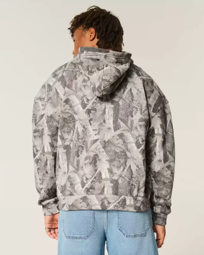 Boxy Camo Fermuarlı Kapüşonlu Üst