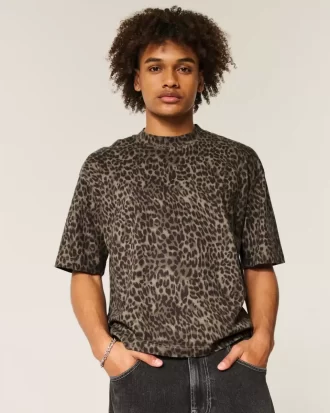 Boxy Crop Ağır Leopar Desenli Mürettebat Tişörtü