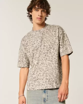 Boxy Crop Ağır Leopar Desenli Mürettebat Tişörtü