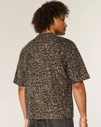 Boxy Crop Ağır Leopar Desenli Mürettebat Tişörtü