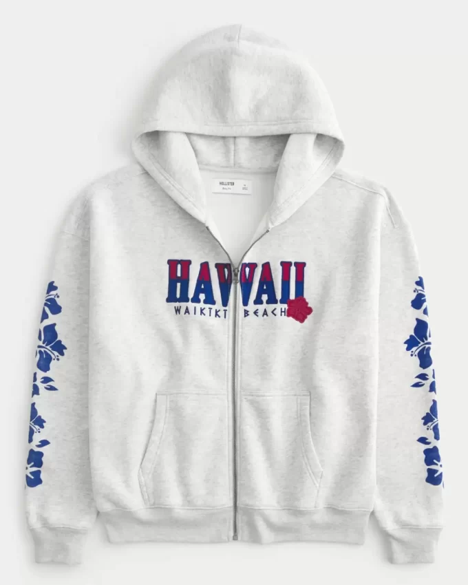 Boxy Fermuarlı Hawaii Grafik Sweatshirt Boxy Fermuarlı Hawaii Grafik Sweatshirt