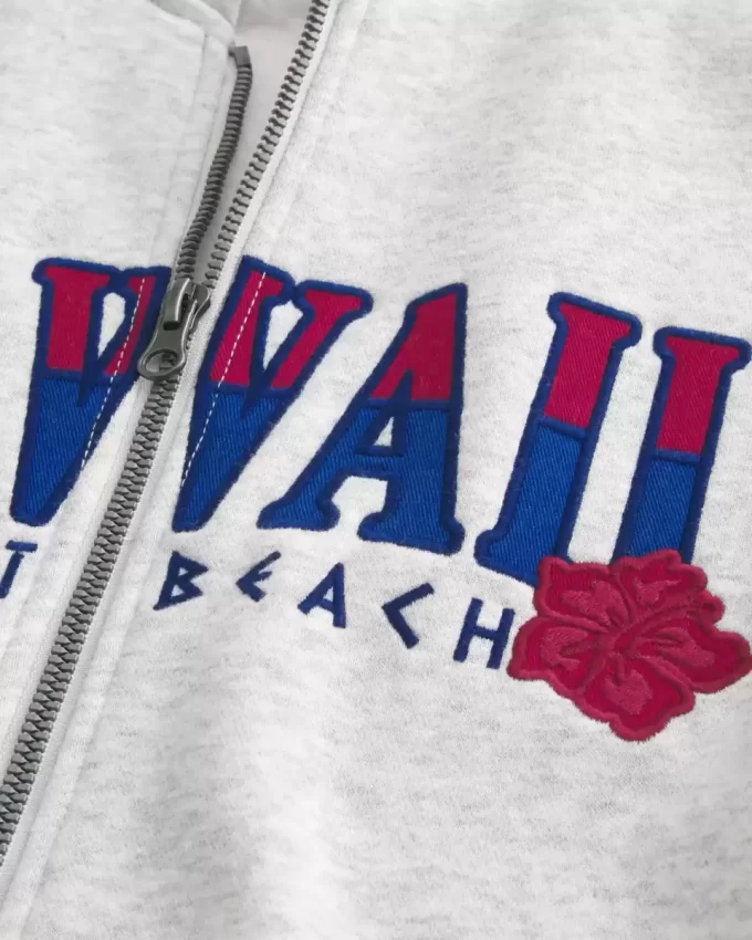 Boxy Fermuarlı Hawaii Grafik Sweatshirt Boxy Fermuarlı Hawaii Grafik Sweatshirt