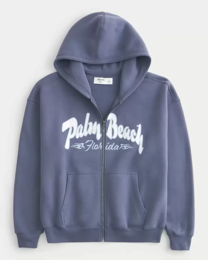Boxy Fermuarlı Palm Beach Grafik Sweatshirt
