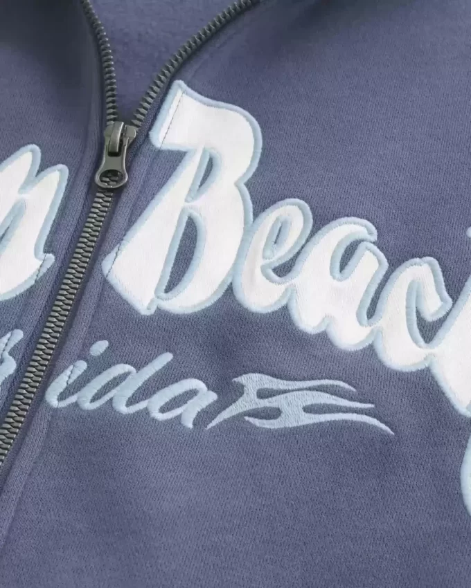 Boxy Fermuarlı Palm Beach Grafik Sweatshirt