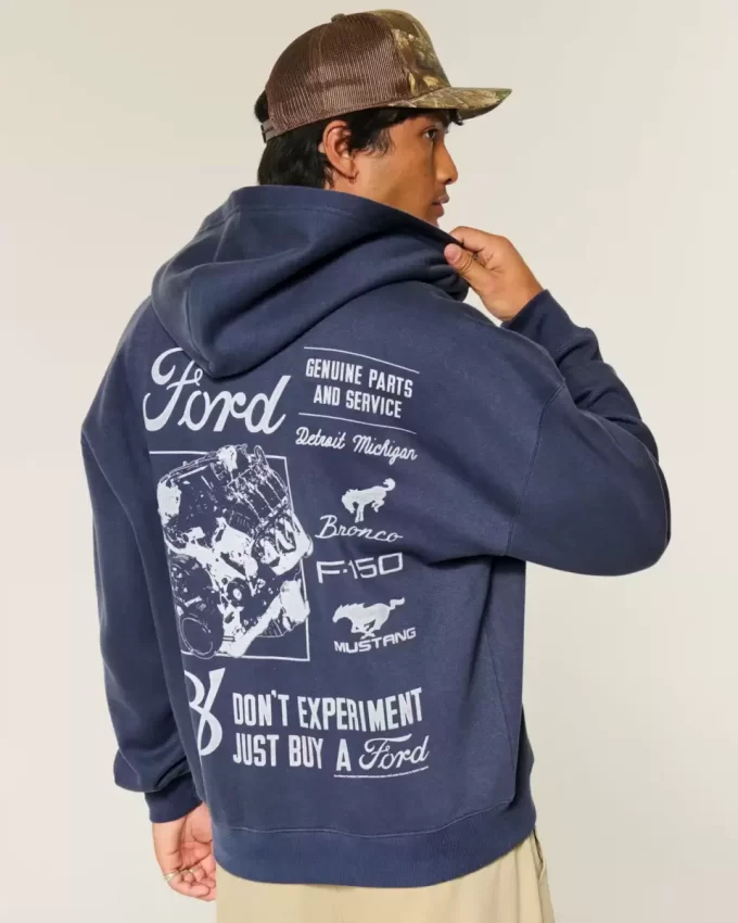 Boxy Ford Grafik Fermuarlı Kapüşonlu Üst Boxy Ford Grafik Fermuarlı Kapüşonlu Üst