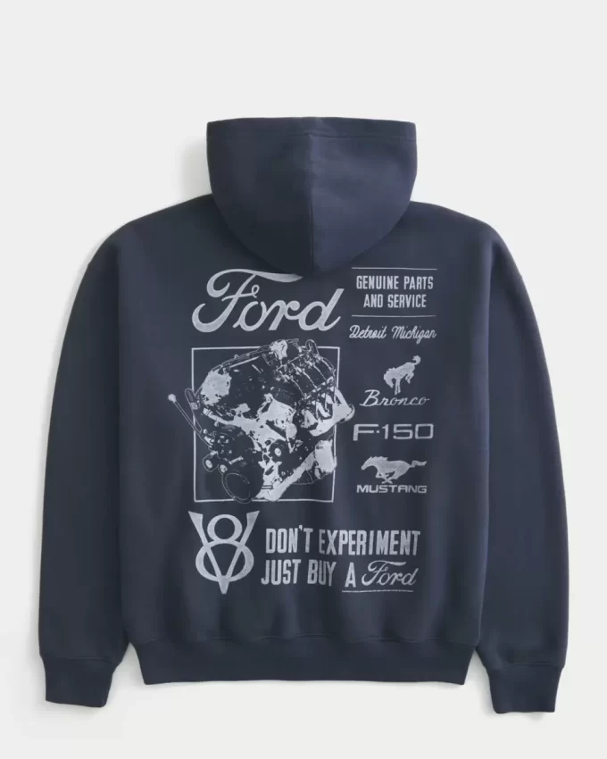 Boxy Ford Grafik Fermuarlı Kapüşonlu Üst Boxy Ford Grafik Fermuarlı Kapüşonlu Üst