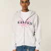Boxy Hawaii Grafik Fermuarlı Kapüşonlu Üst
