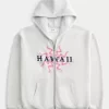 Boxy Hawaii Grafik Fermuarlı Kapüşonlu Üst