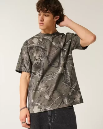 Boxy Heavyweight Camo Crew Tişörtü