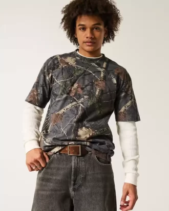 Boxy Heavyweight Camo Crew Tişörtü