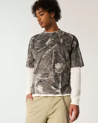 Boxy Heavyweight Crop Camo Crew Tişört