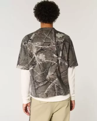 Boxy Heavyweight Crop Camo Crew Tişört