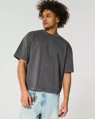 Boxy Heavyweight Crop Washed Crew Tişört