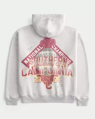 Boxy University of Southern California Trojans Grafik Fermuarlı Kapüşonlu Üst