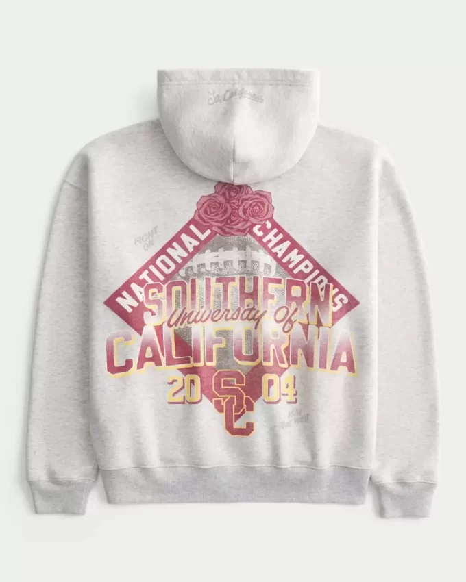 Boxy University of Southern California Trojans Grafik Fermuarlı Kapüşonlu Üst