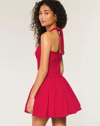 Boyundan Bağlamalı Mini Balonlu Skort Elbise