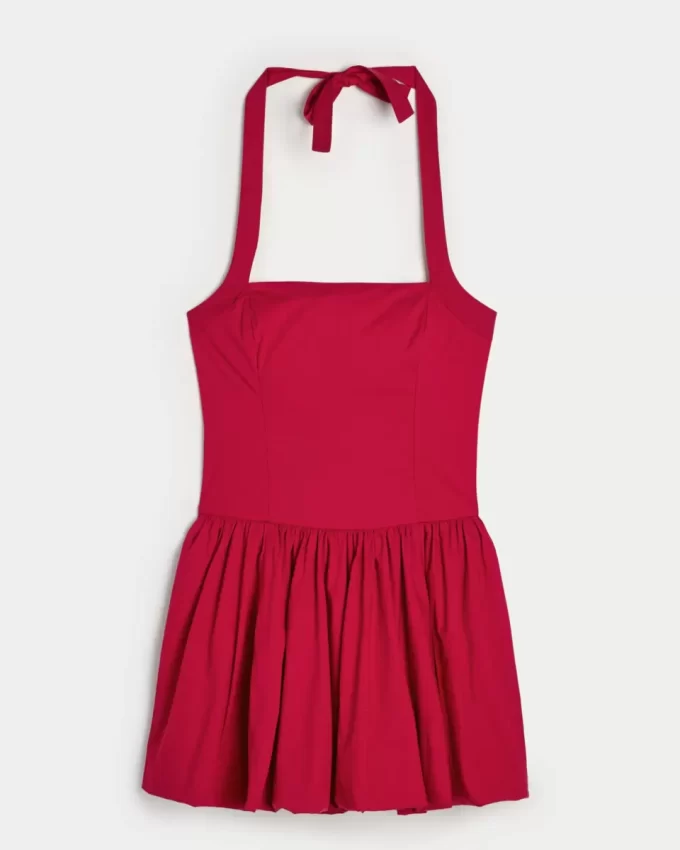 Boyundan Bağlamalı Mini Balonlu Skort Elbise
