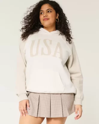 Büyük Boy ABD Grafik Kapüşonlu Sweatshirt