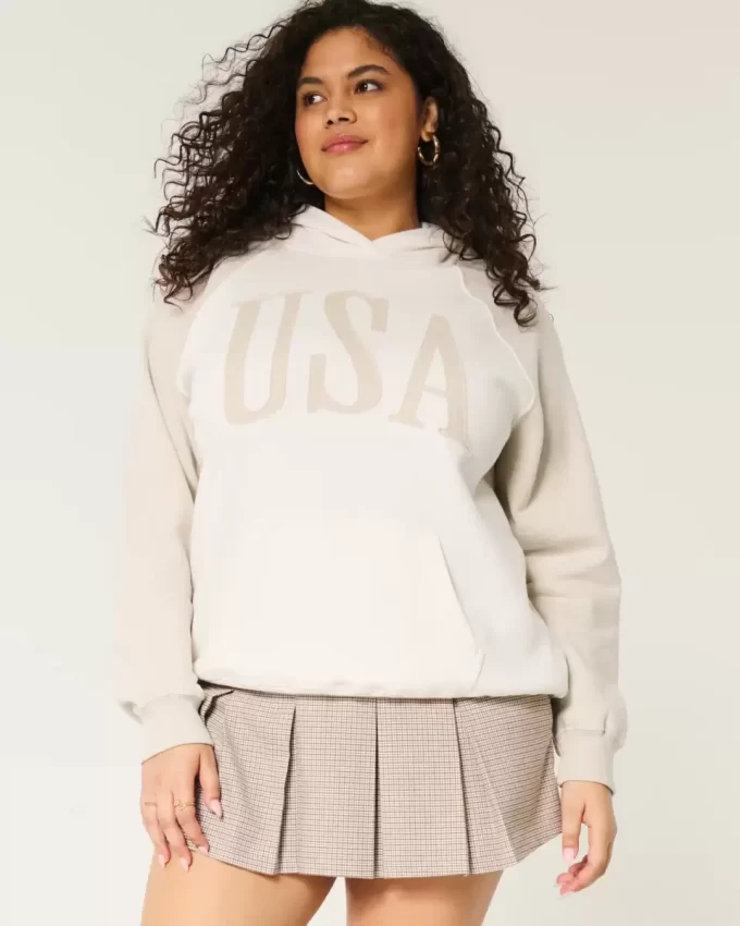 Büyük Boy ABD Grafik Kapüşonlu Sweatshirt