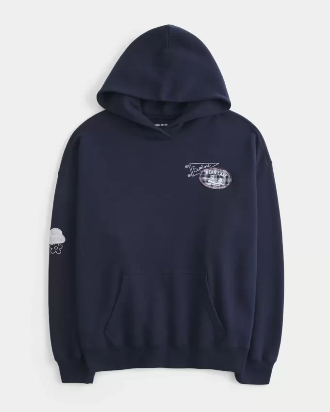 Büyük Boy Bear Lake Grafik Kapüşonlu Sweatshirt