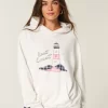 Büyük Boy Doğu Yakası Grafik Kapüşonlu Sweatshirt