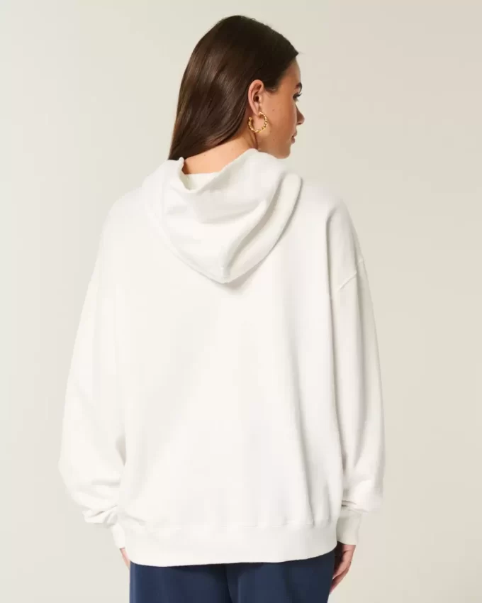 Büyük Boy Doğu Yakası Grafik Kapüşonlu Sweatshirt